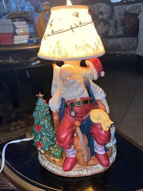Vintage Underwriters Laboratories Porcelain Santa Claus Table Lamp W/Original Bx